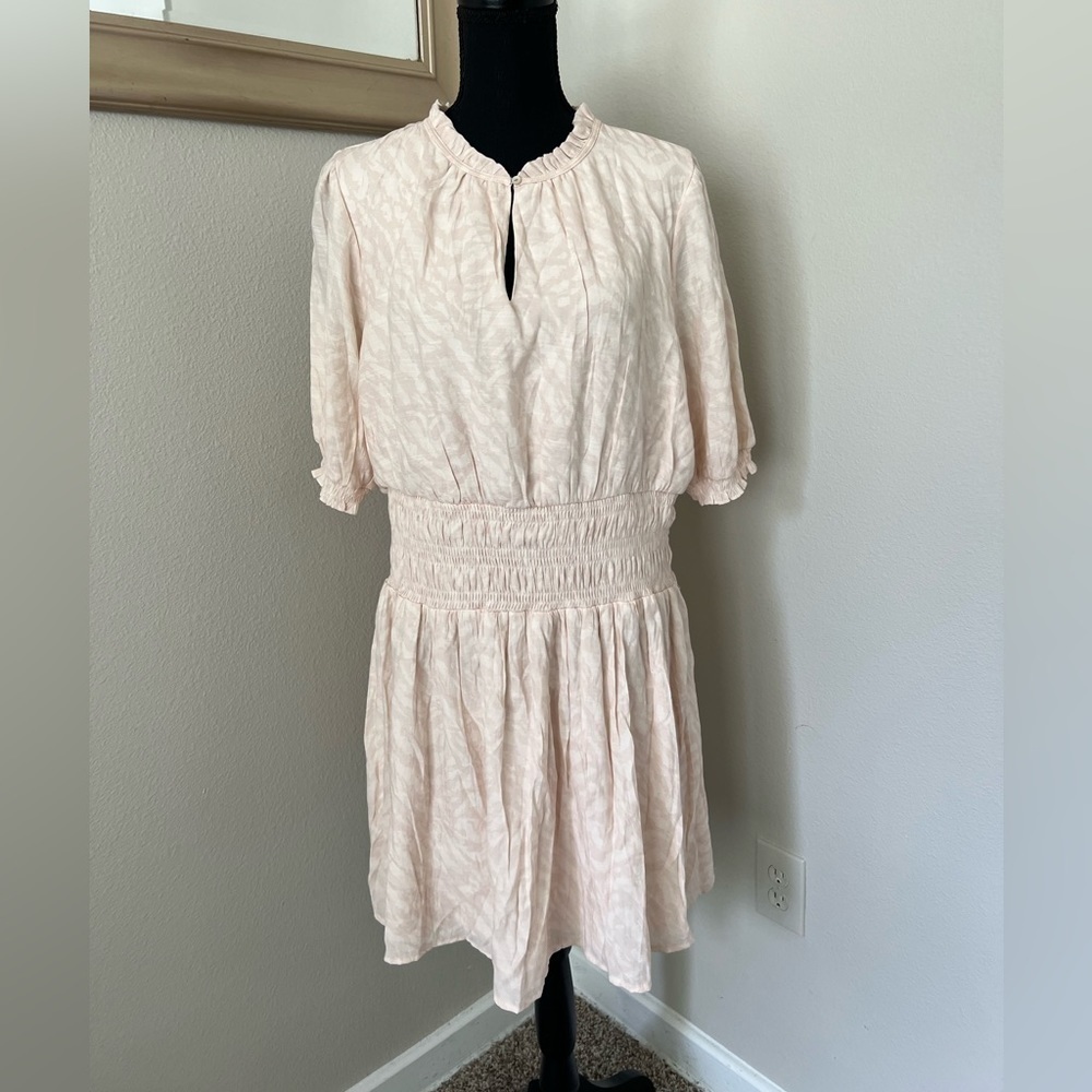 Nine West Pink Peasant Puffy Sleeve Mini Dress